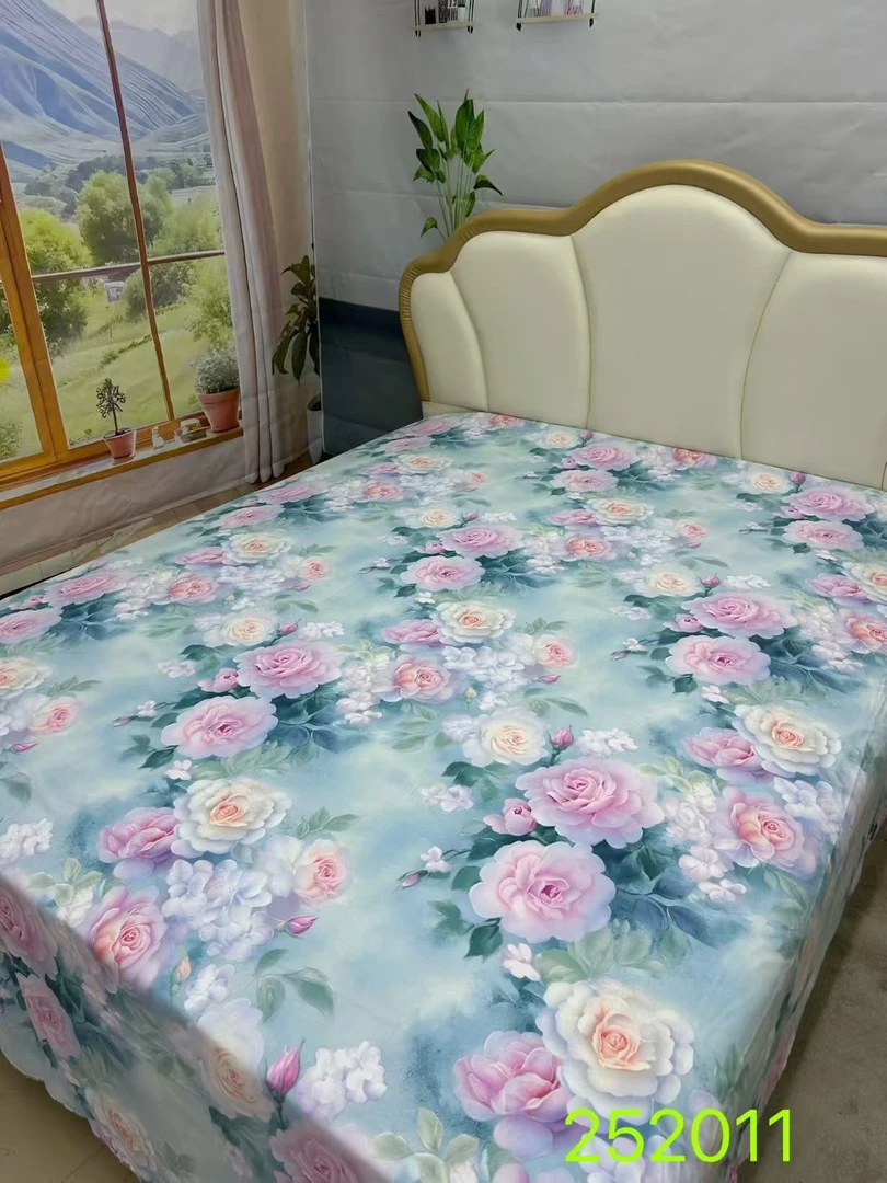 （326）加厚标准双人四件套2.5米床单2*2.3被套48*75枕套）繁花-浅筠