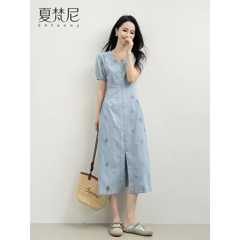 夏梵尼兰亭集序夏季法式气质连衣裙收腰显瘦2025巨好看高级感长裙