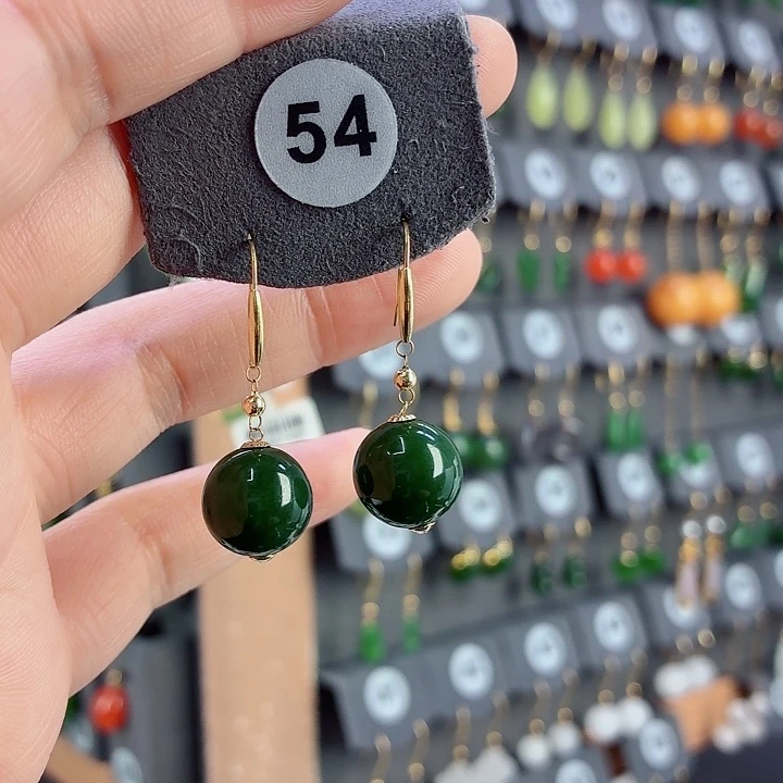 和田玉18K金镶嵌耳饰