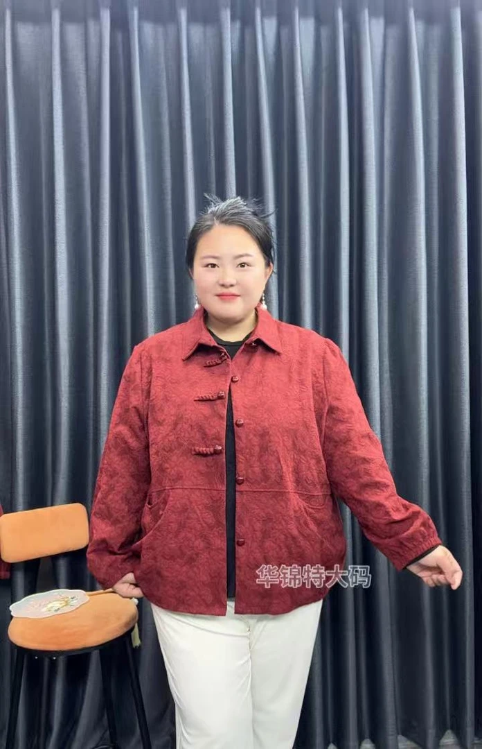 120-240斤特大码中老年女装百搭翻领外套加肥加大洋气盘扣外套女