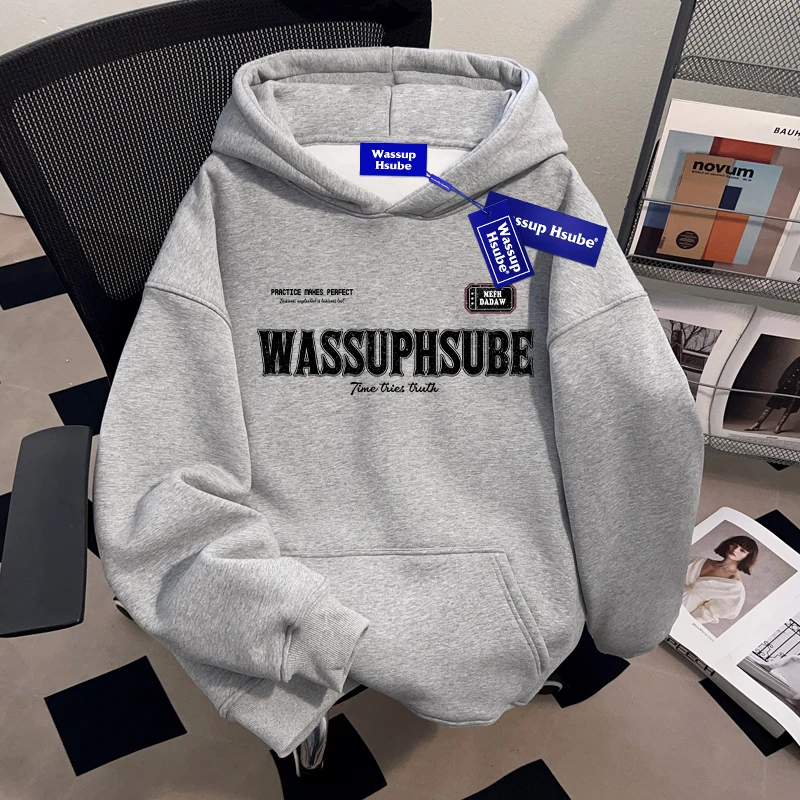 WASSUP HSUBE秋冬男士重磅宽松连帽卫衣高街潮酷vibe2025新款上衣
