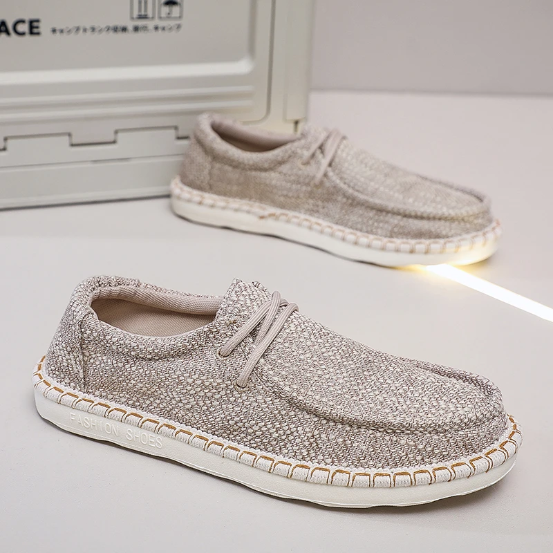 夏季透气休闲帆布鞋轻便男鞋平底潮流单鞋软底百搭老北京渔夫鞋男