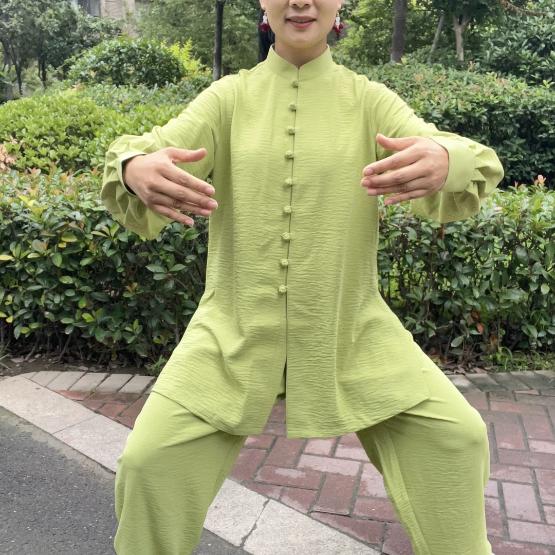 春秋季新款男女皱皱棉太极服高端武术八段锦练功服武术团队比赛
