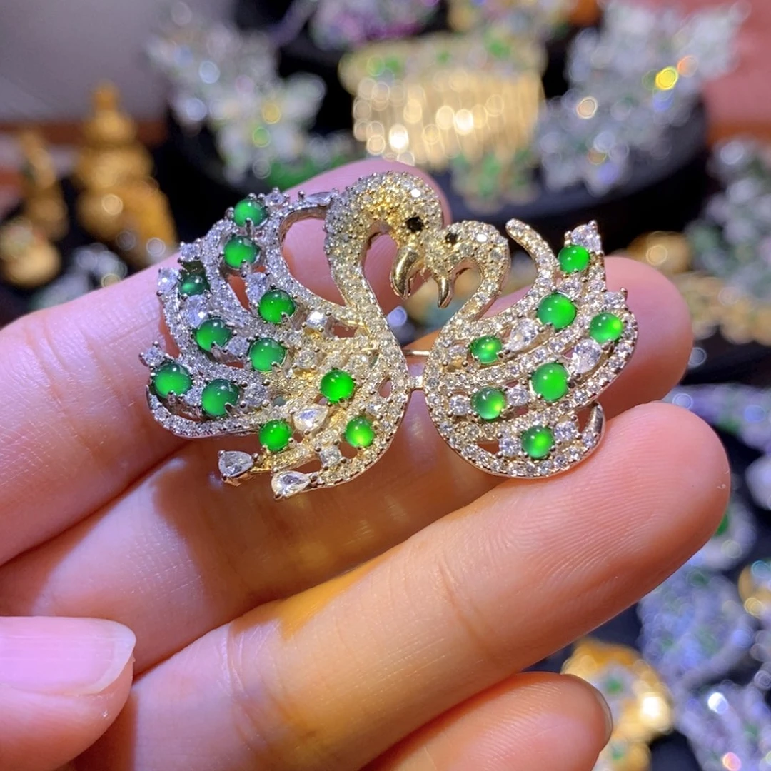 翡翠银S925镶嵌项圈天然翡翠