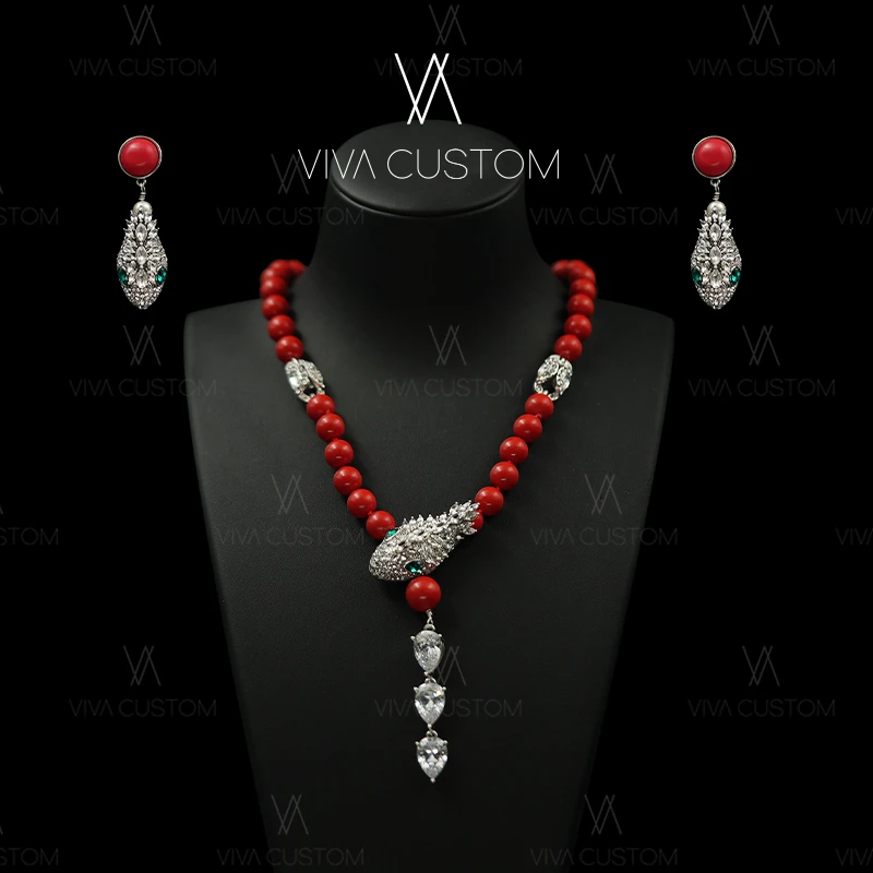 铜合金合成锆石耳饰 （精工系列）时尚大气美学灵蛇衔尾套装