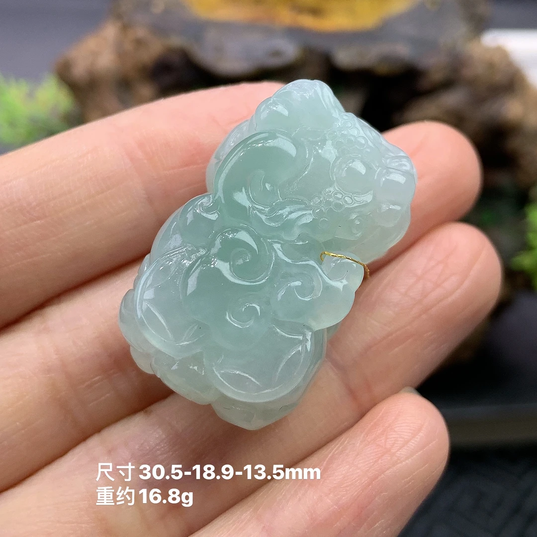 天然缅甸A货翡翠晴绿口含珠霸王招财貔貅吊坠
