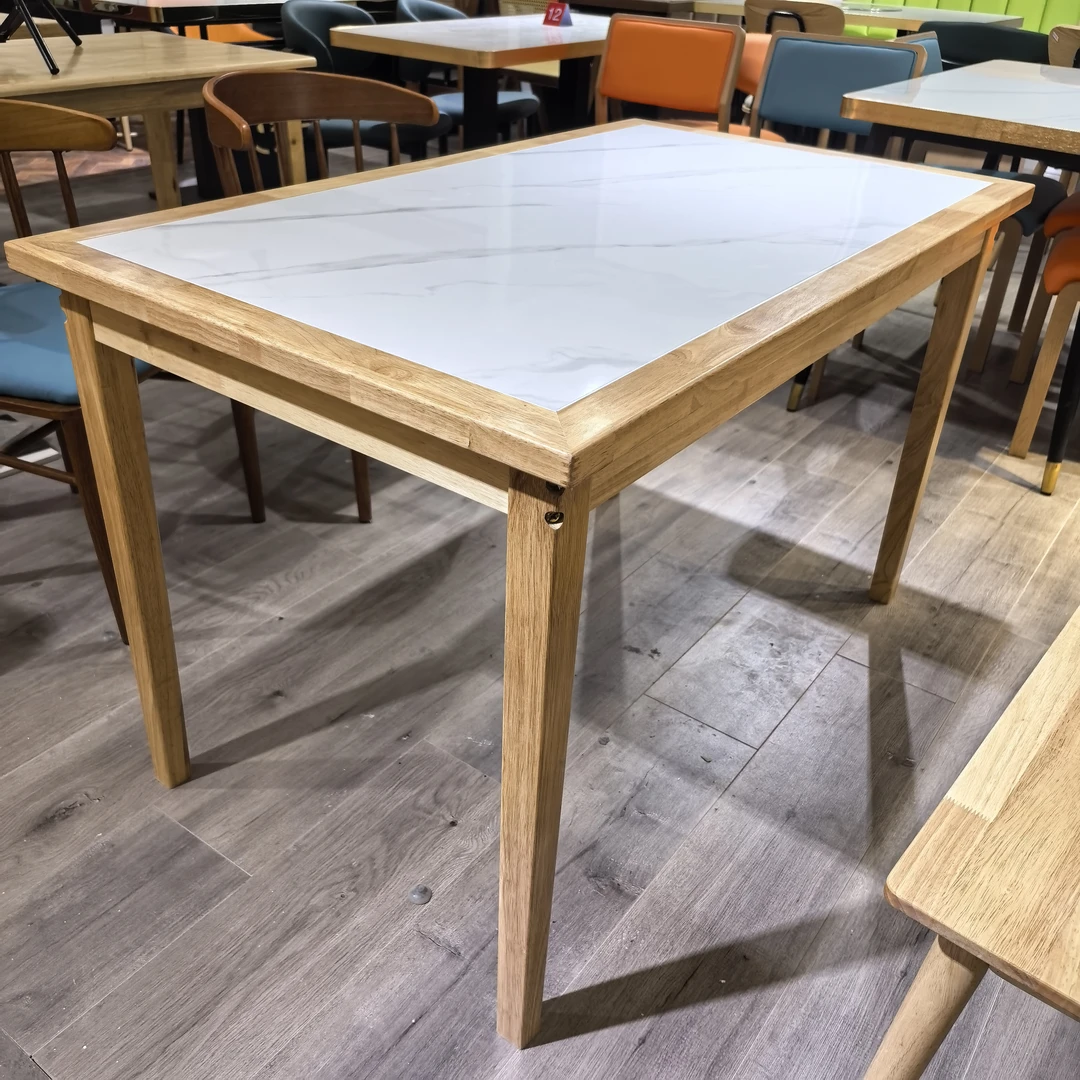 实木岩板小吃桌实木快餐桌椅面馆烧烤店餐厅桌椅