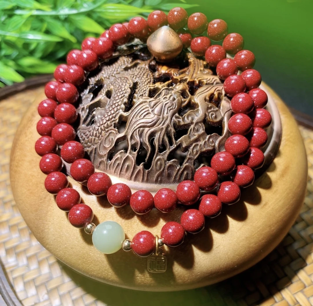 天然辰砂0112红多圈8mm精品手串xk0112（无礼盒）