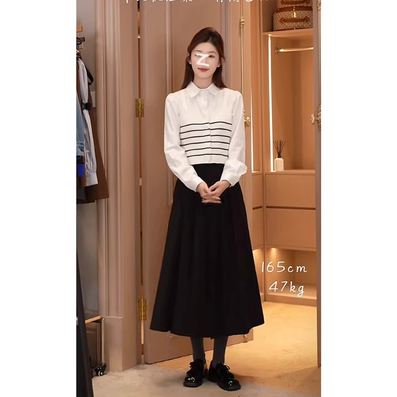 法式小众设计感高级感拼接条纹衬衫女款2025早春季假两件百搭上衣