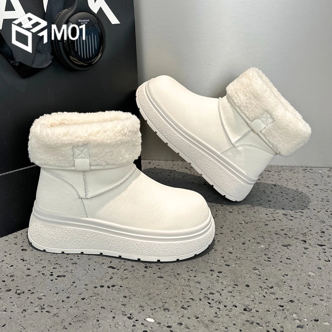M01白色两穿雪地靴女2025新款百搭冬季加绒加厚防水防滑厚底短靴