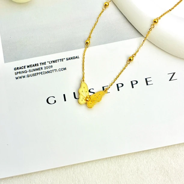 纯万福黄金 足金5G工艺 小蝴蝶套链 吊坠 黄金按克卖