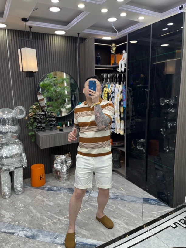 SH轻奢时尚高定男士雅痞潮流条纹撞色休闲Polo衫7113