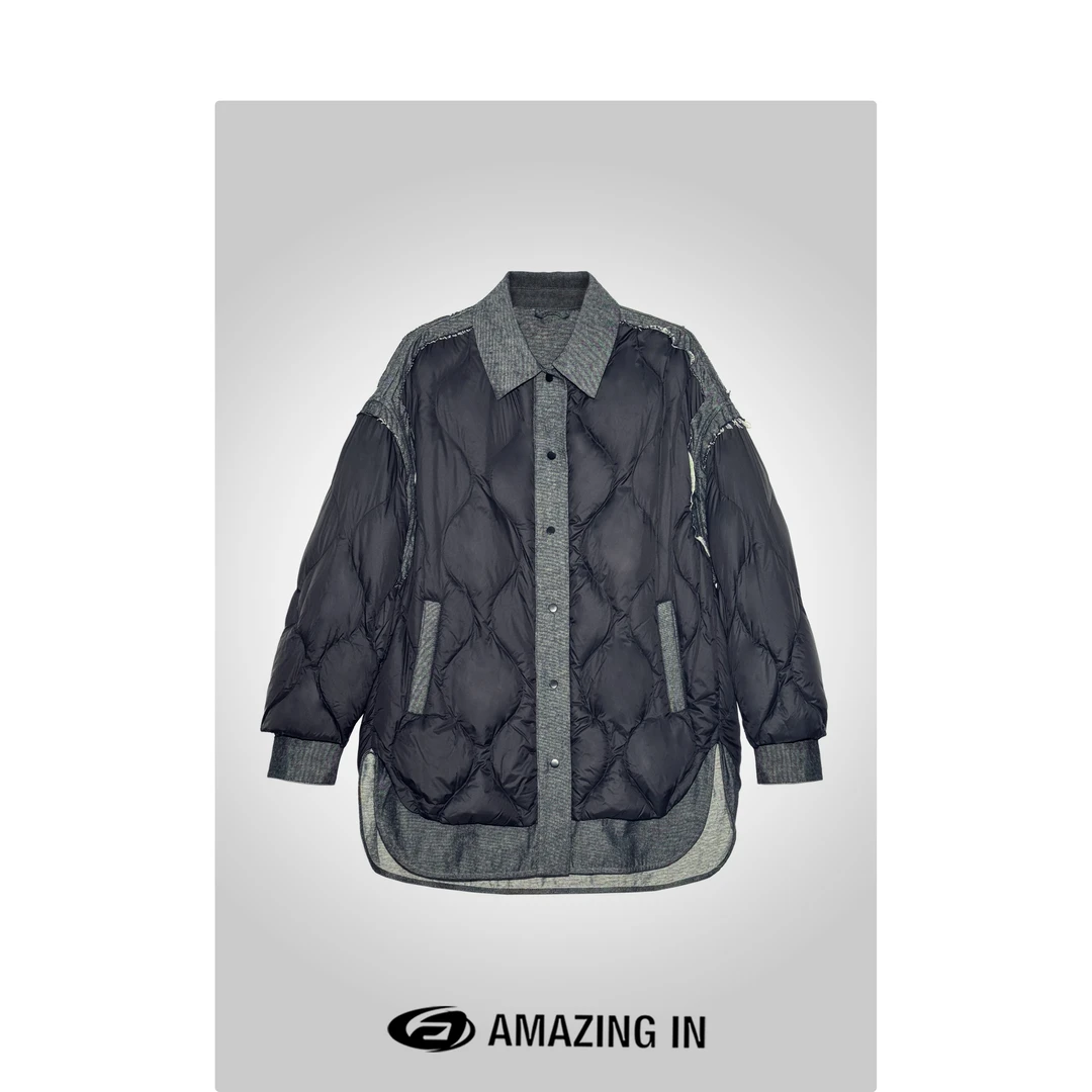 AMAZING IN | 9o%白鹅绒 | 时尚做旧拼接鹅绒服 A241018-NY-F041