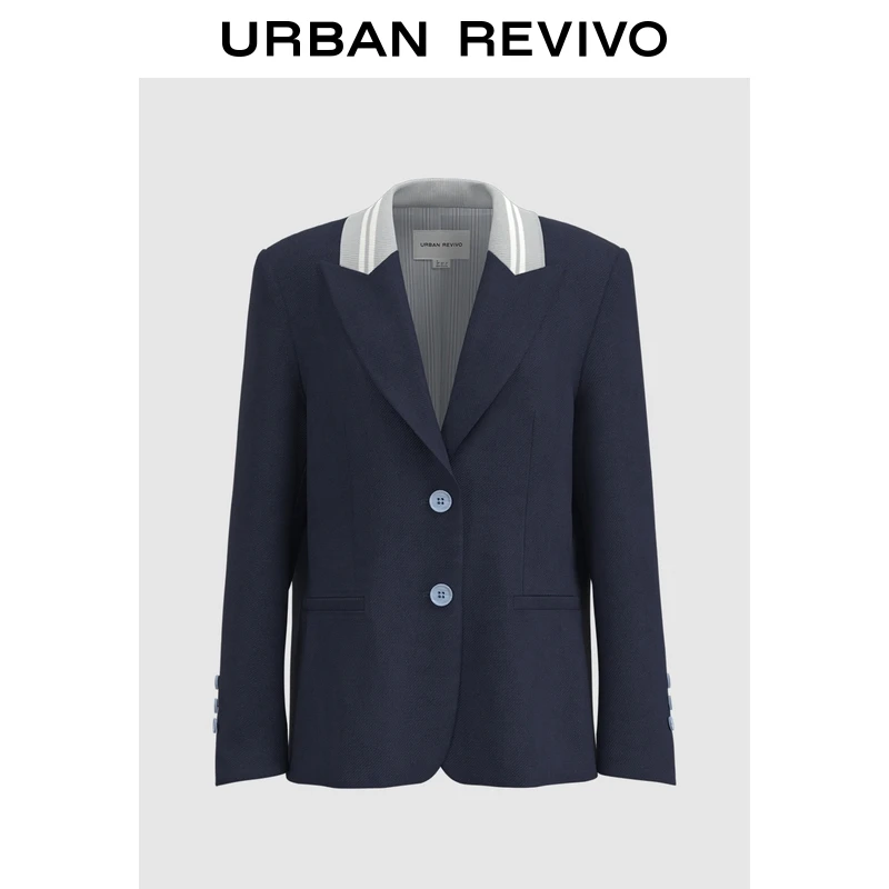 UR2025夏季新款女装撞色戗驳领宽松廓形西装外套UIU150009