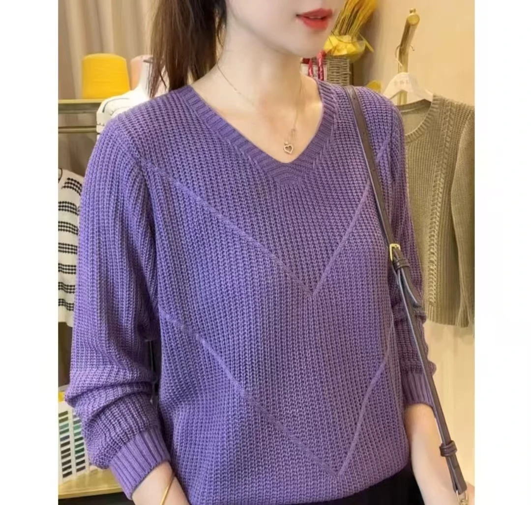 【V领-棉纱线】2025春装新款毛衣韩版宽松V领套头针织衫气质上衣女