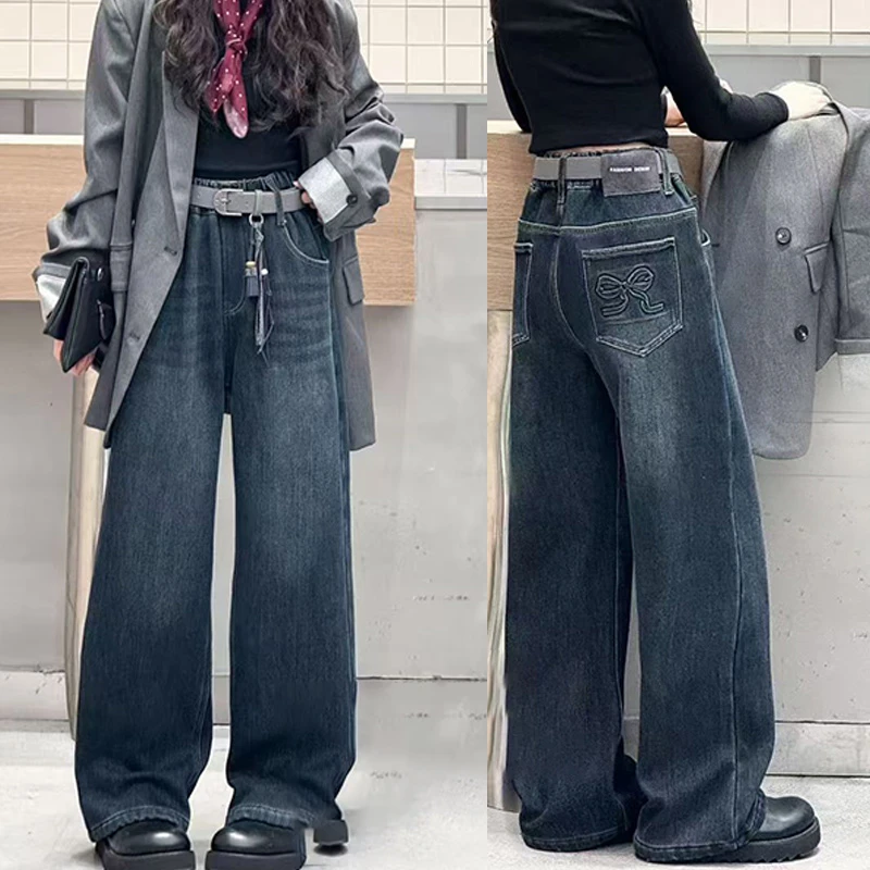 女童牛仔裤新款2025爆款儿童直筒阔腿裤女孩大童洋气牛仔裤女大童