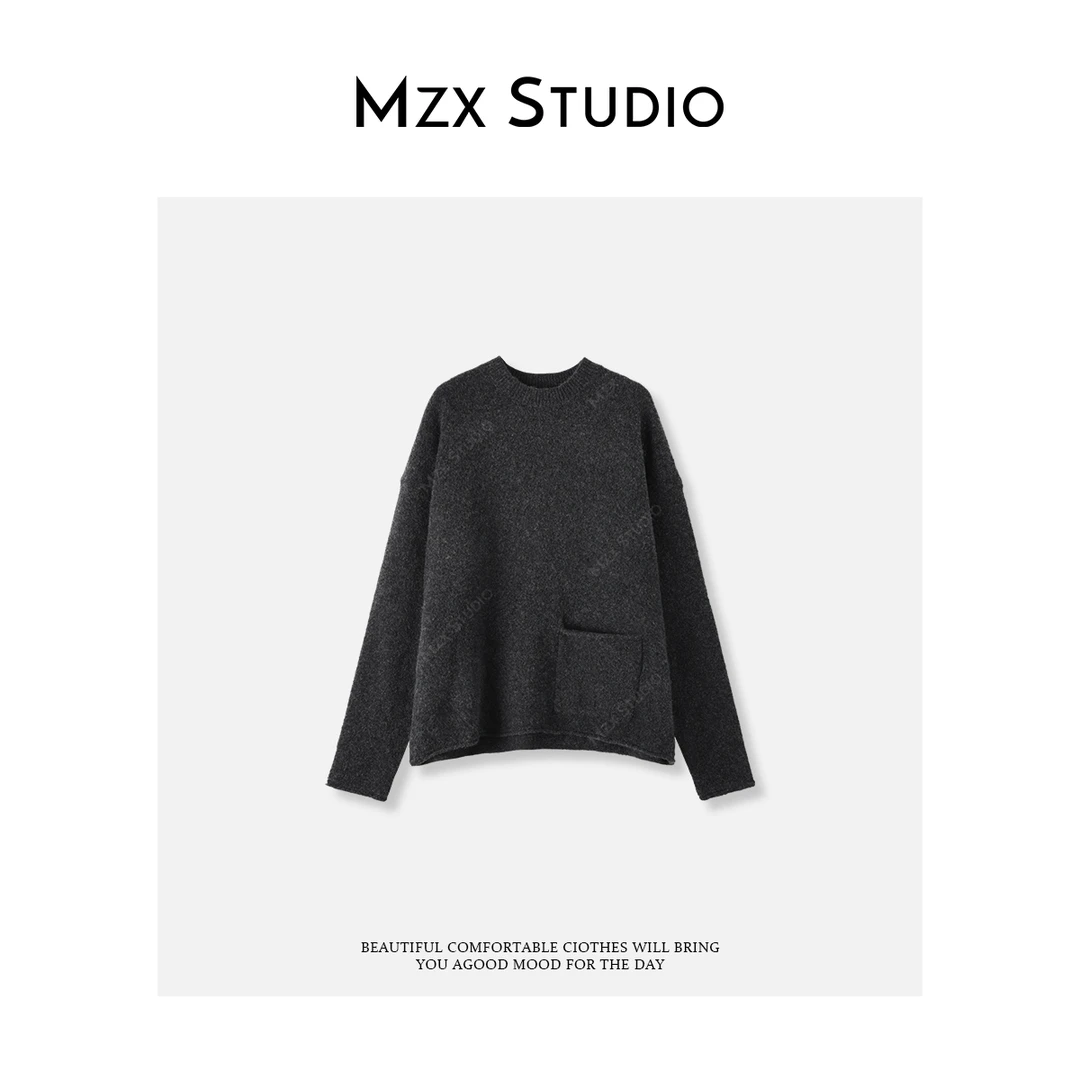 MZX 秋季含羊毛慵懒感口袋设计圆领长袖毛织上衣毛衣 SY10528-C