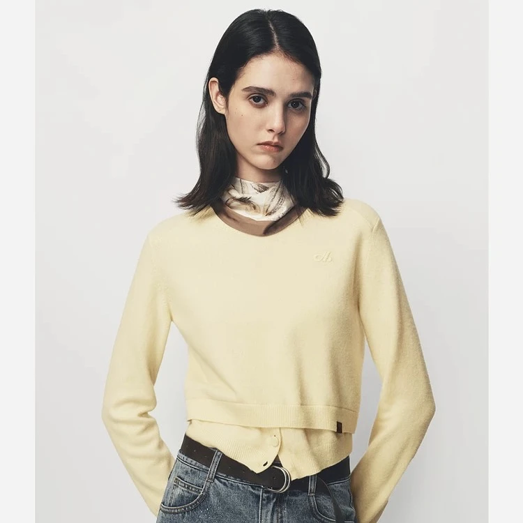 AVVENN 立体绣花假两件结构感春季新款针织衫百搭时尚———黑鸭子