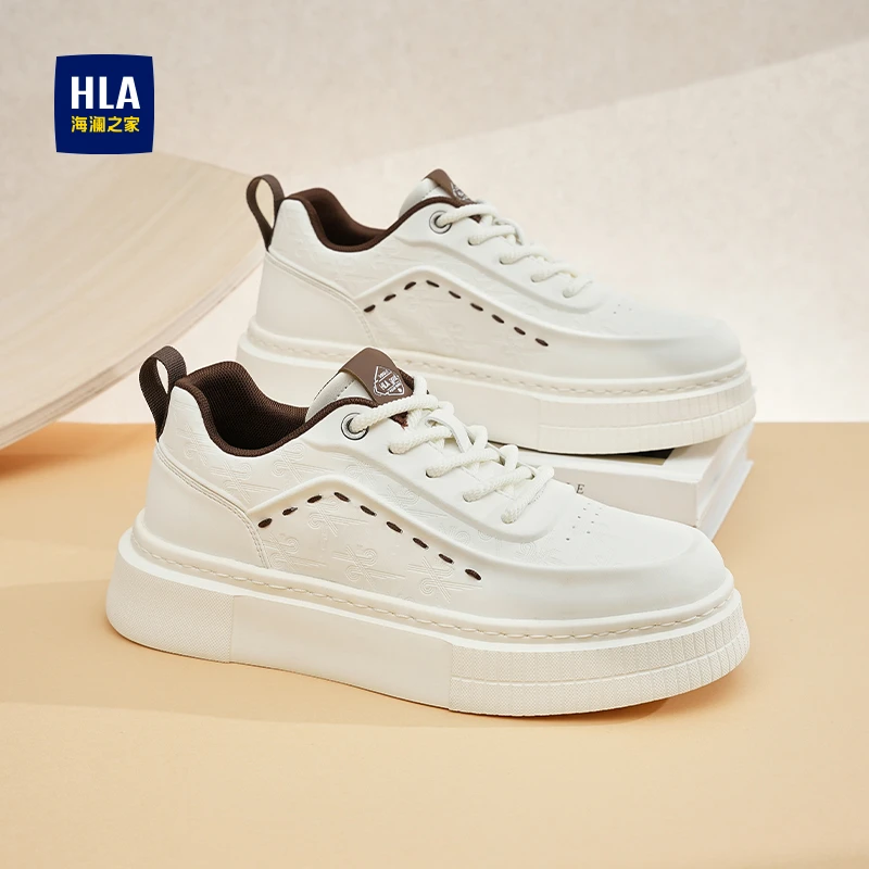 HLA/海澜之家男鞋2025秋季新款小白鞋运动皮面休闲鞋潮流百搭板鞋