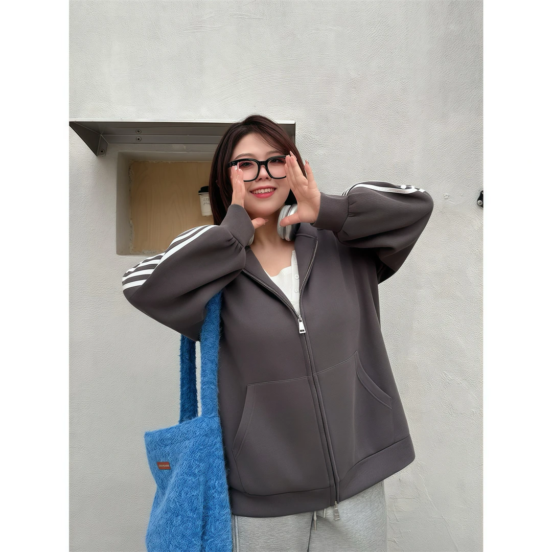 港风女孩 / 休闲韩版空气层卫衣外套13264花契200斤胖mm冬季休闲