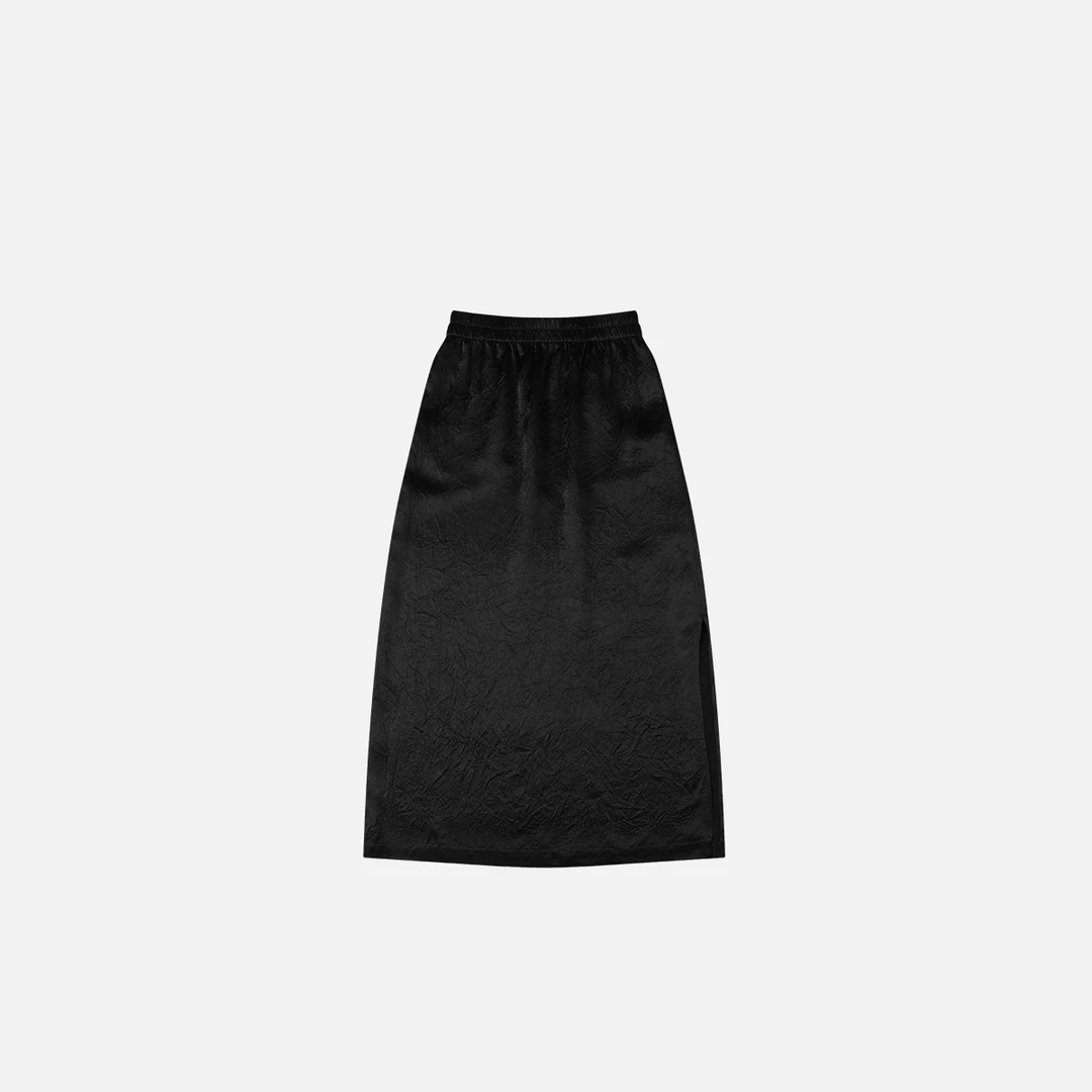 气质春夏黑色半身裙开叉半身裙中长款 022