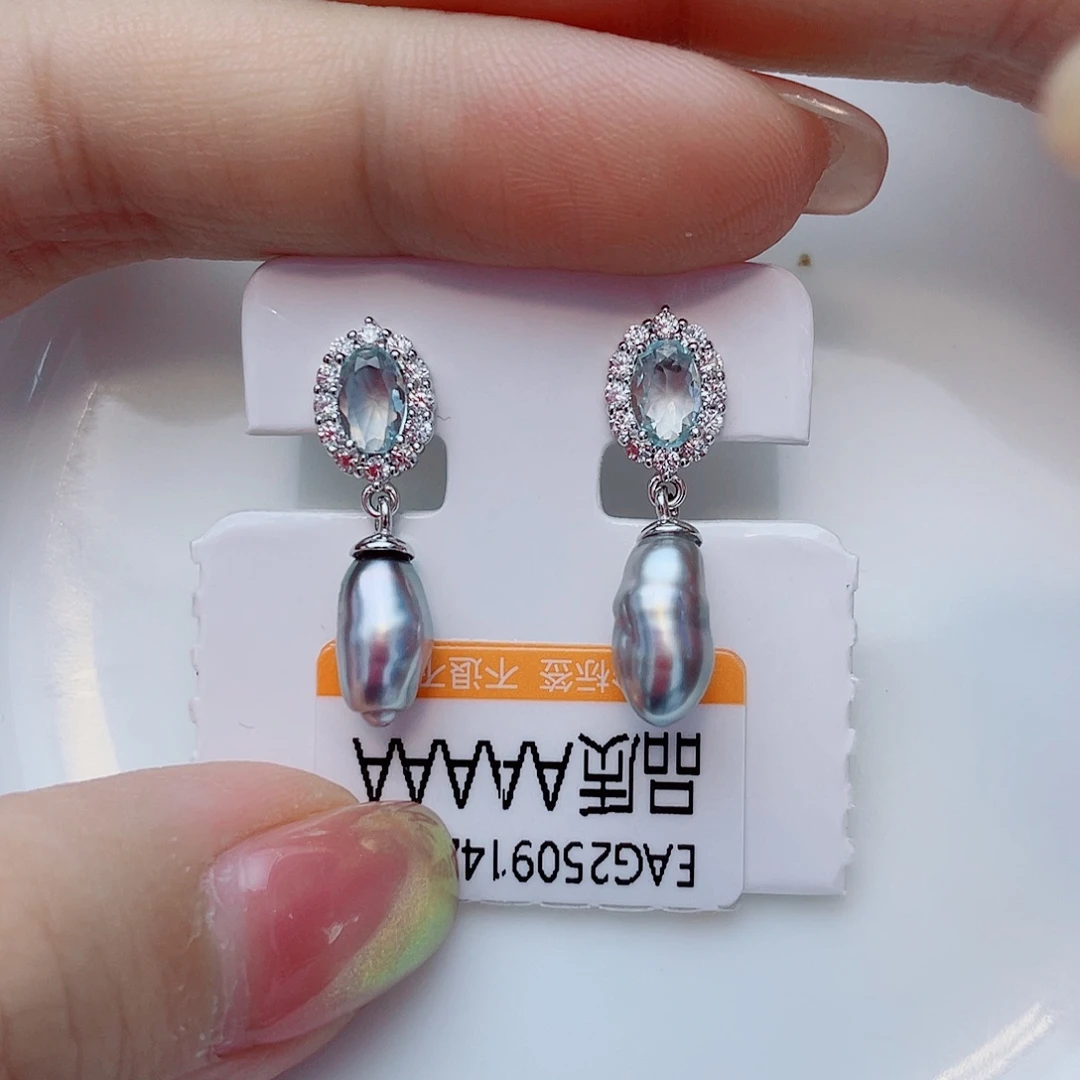 耳饰银S925镶嵌海水珍珠w40