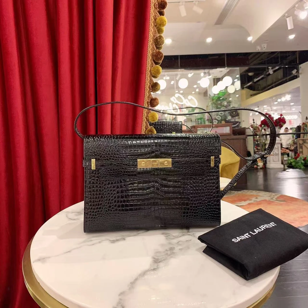 95新 YSL/圣罗兰 GGS曼哈顿中号黑金压纹单肩包19211598
