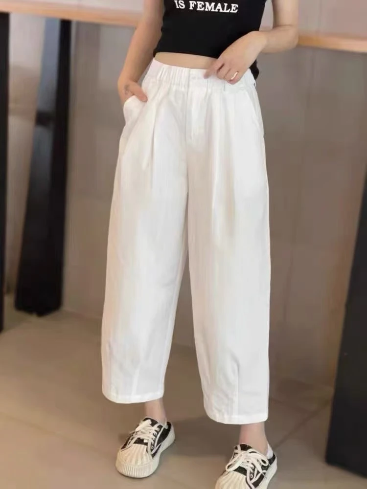 夏季慵懒风通勤口袋高腰休闲裤宽松休闲显瘦日奢风