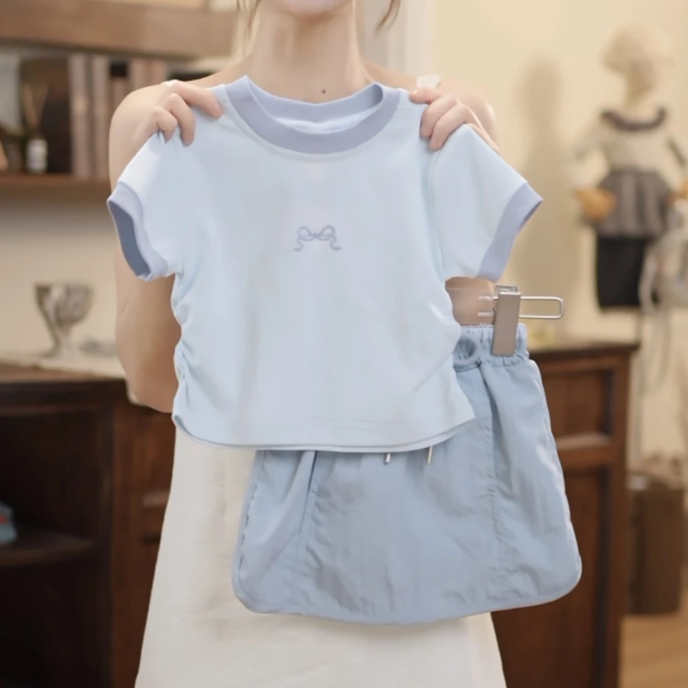 女童夏天套装2025新款韩版女宝宝短袖夏季工装短裙时髦两件套小童