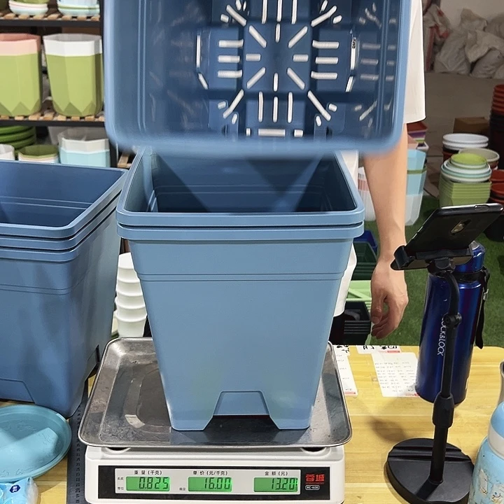 微瑕方盆口26高28雾霾蓝无托3只