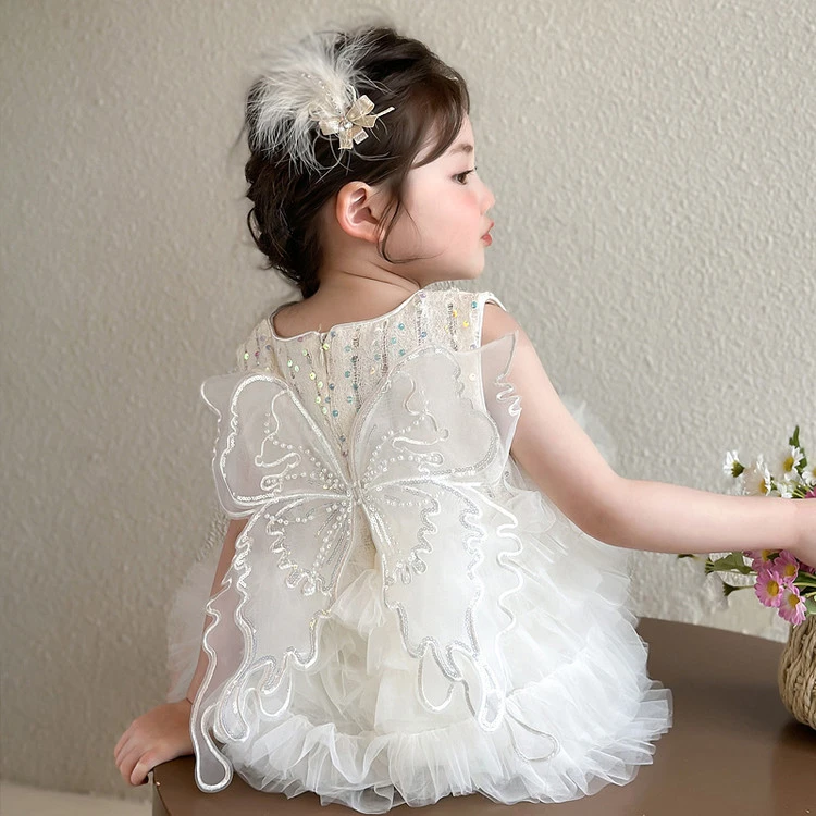 女小童公主裙夏季时髦新款女宝宝周岁礼服洋气女孩后背蝴蝶蛋糕裙