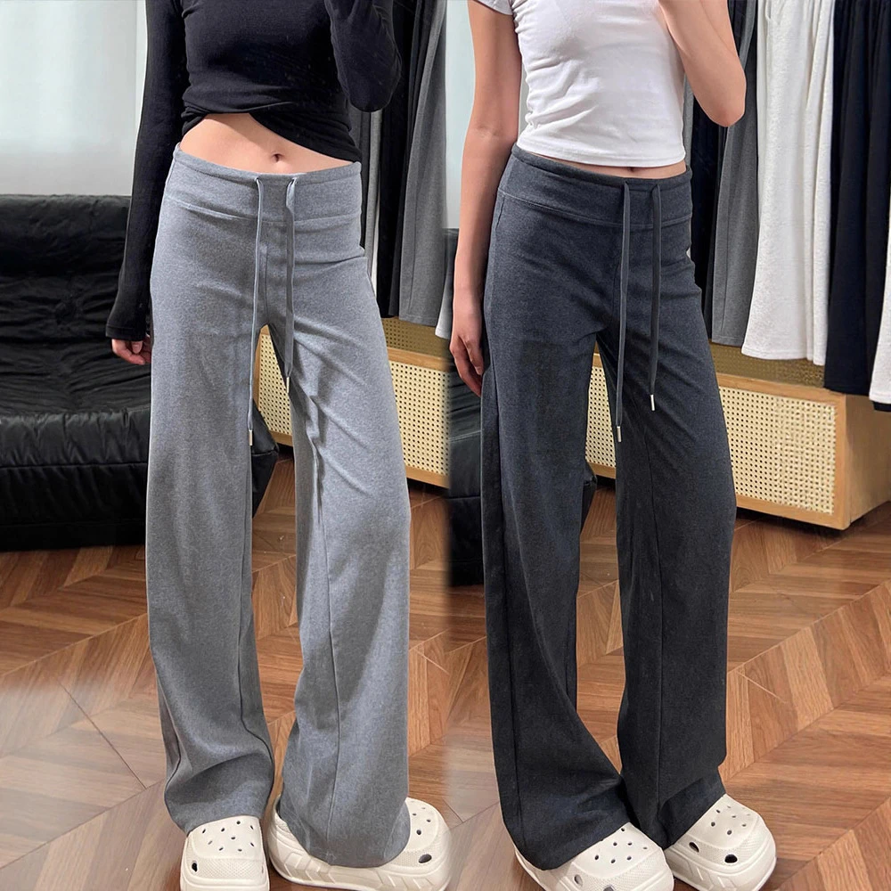 灰色直筒运动裤女秋冬2025年新款高腰垂感小个子宽松加绒阔腿卫裤