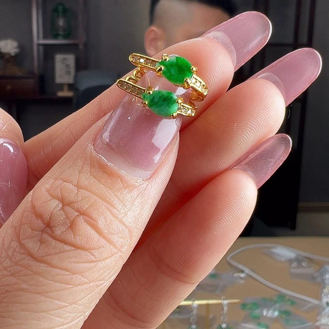 翡翠银S925镶嵌耳饰耳环54