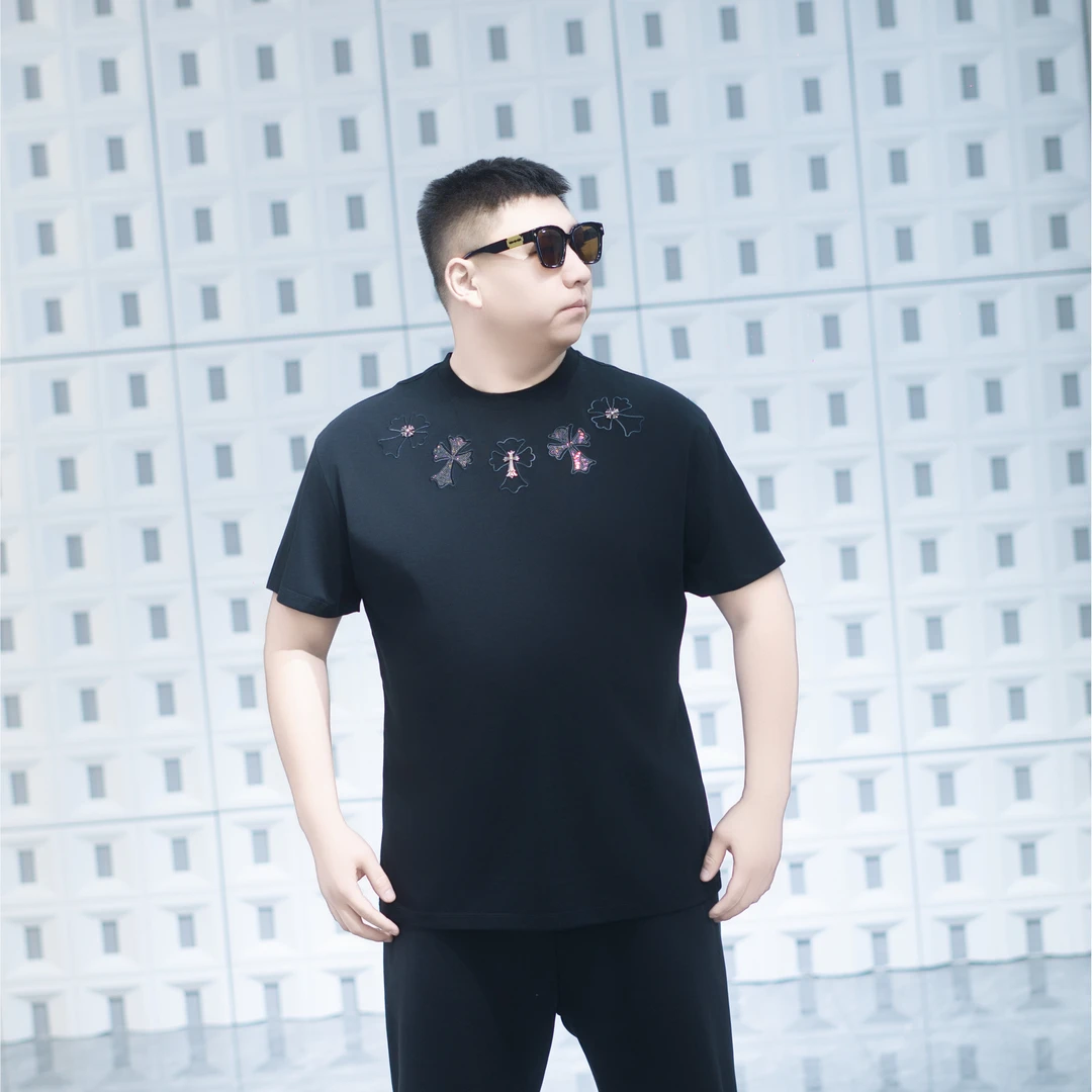 大码男装春季新款领口烫砖短袖71288