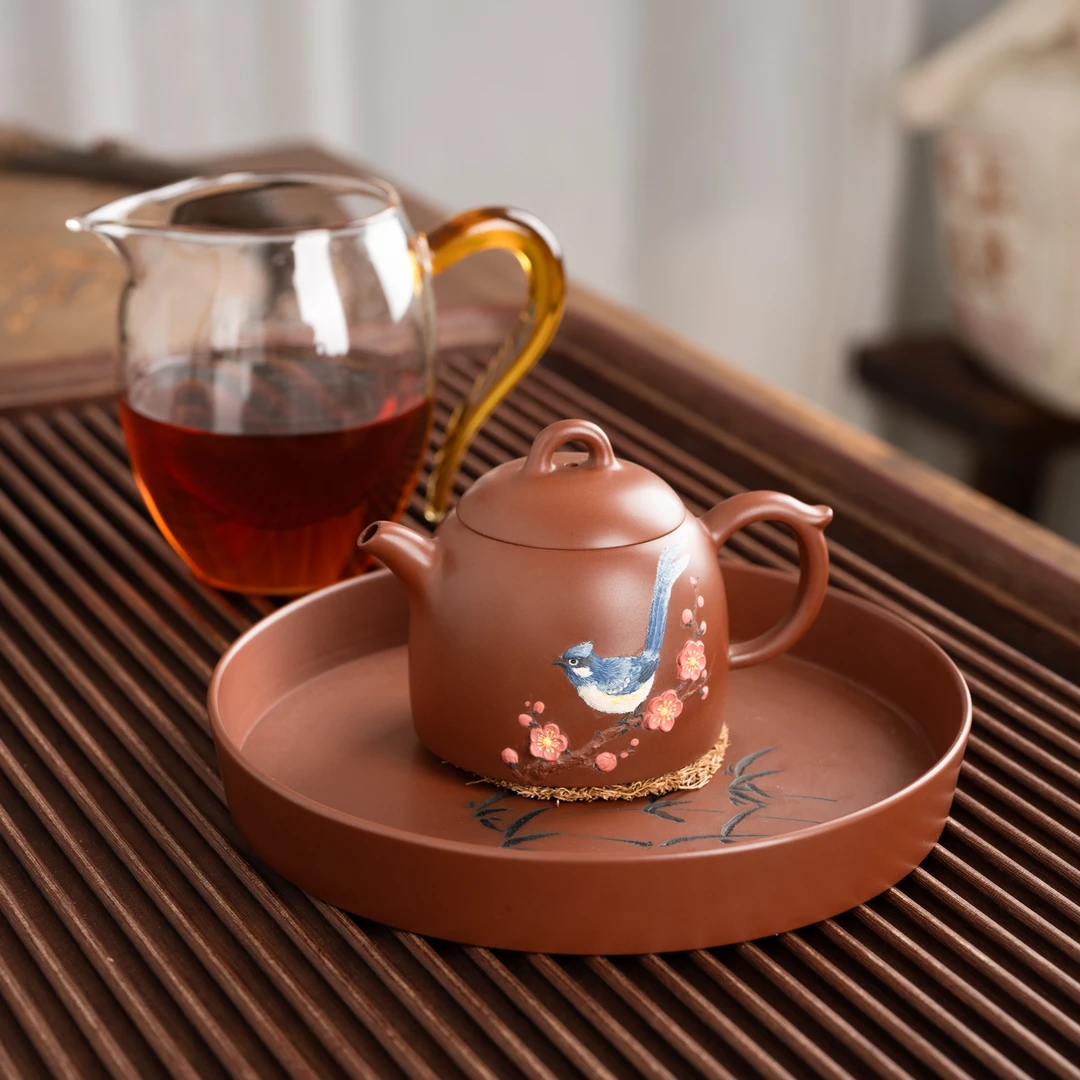 『秦权·喜上眉梢』坭兴陶茶壶堆雕张铧仍球孔高颜值小壶140cc11917