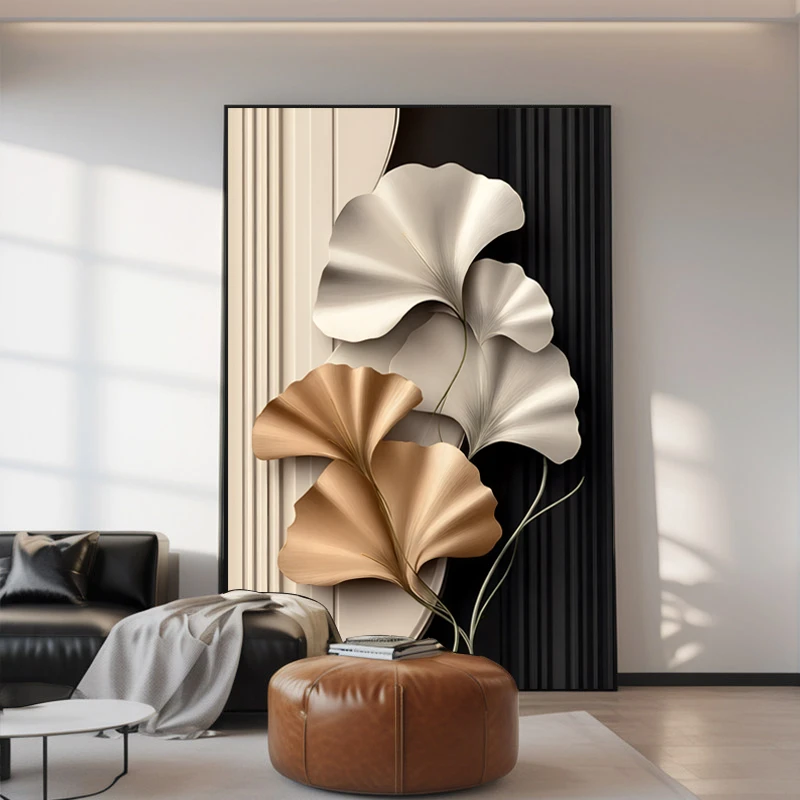 轻奢客厅装饰画抽象艺术银杏叶沙发背景墙挂画高级感玄关走廊壁画