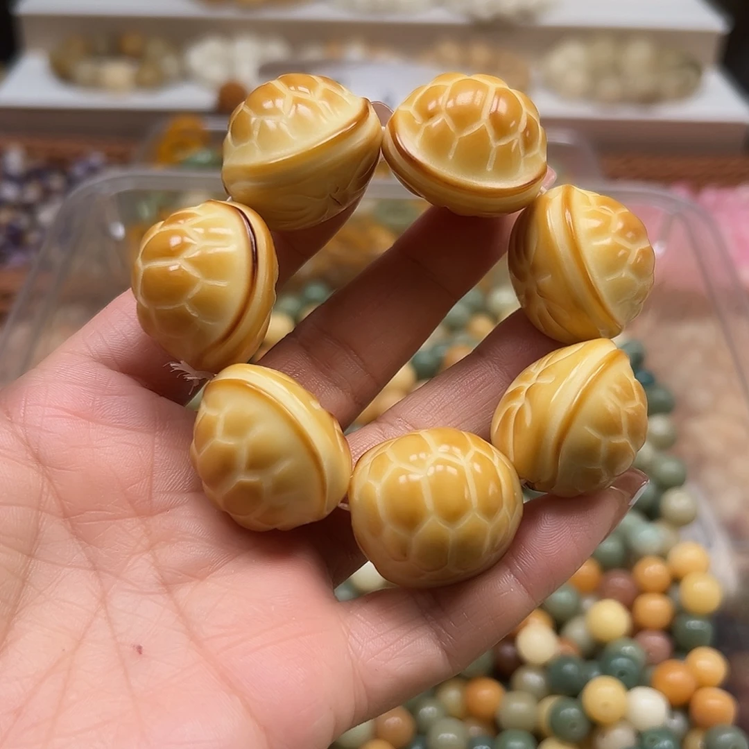 手串菩提根/象牙果微瑕炭烧富甲一方7颗孔道有裂