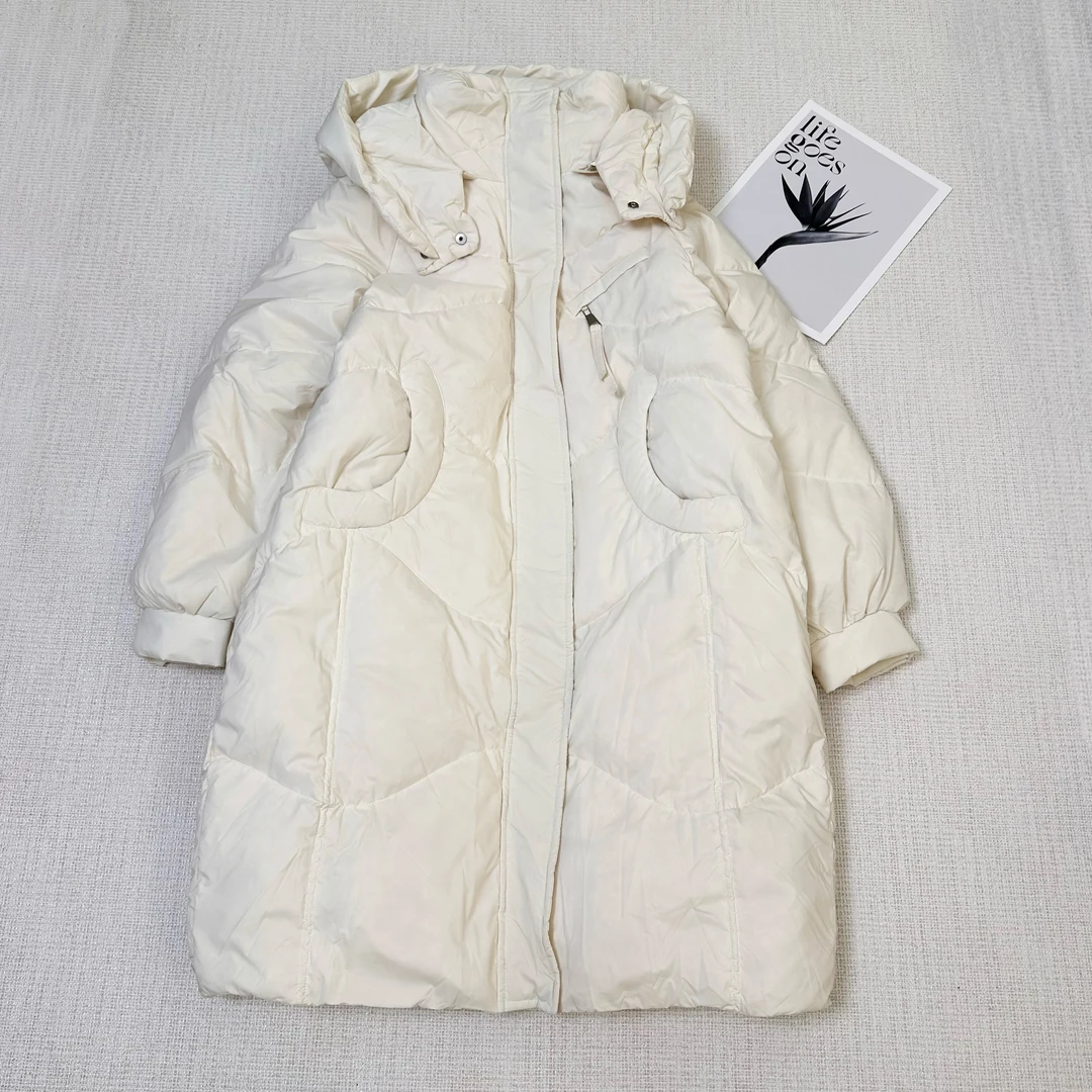 【叶子服饰】冬季新款简约百搭长款可拆卸连帽羽绒服1595