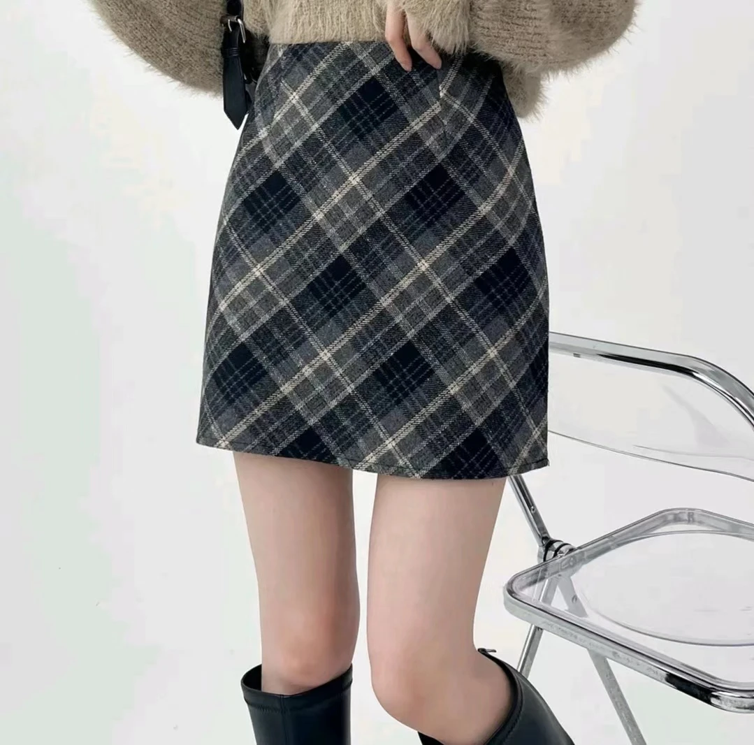 【现货+运费险】格子毛呢半身裙2025秋冬新款高腰显瘦半裙时尚百搭