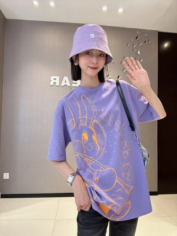白领哥*弟女装2025夏新款正品太空兔子字母印花短袖T恤女1300865