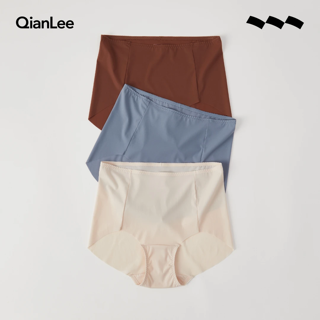 QIANLEE/浅力高腰无痕女士内裤女款裸感运动健身不夹臀透气三角裤