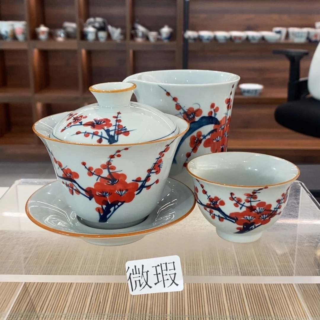 釉下手绘茶具微瑕手工绘制