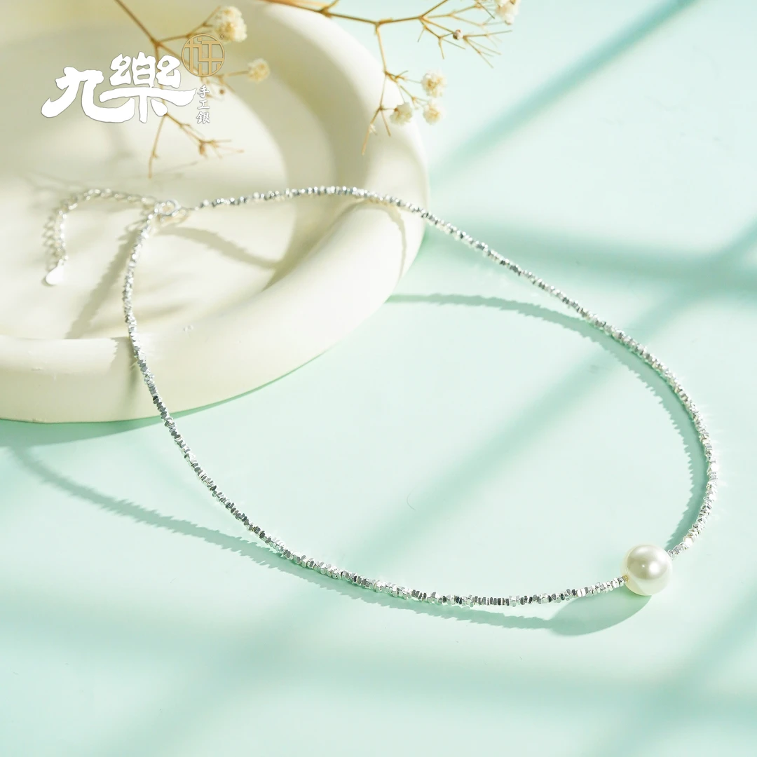九乐 链子925银仿珍珠 贝珠碎银项链37+5cm（H）