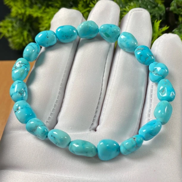 原矿绿松石玉化蓝随形手串 尺寸8mm左右,重17.1g,圈围18cm