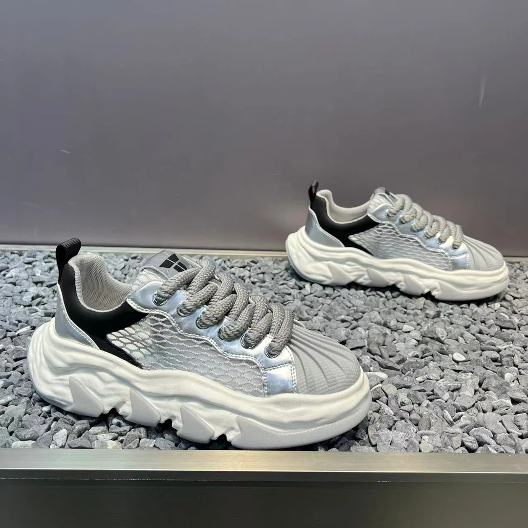 2025夏季新款低帮贝壳头单网透气舒适百搭增高老爹鞋软底休闲男鞋