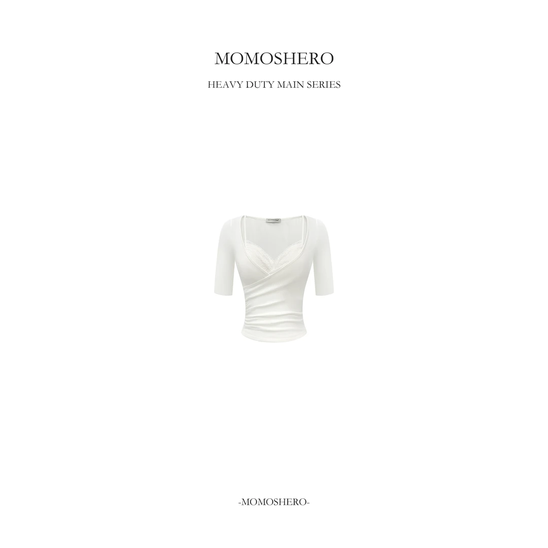 Momoshero【柔柔漫白梨】怦然心动的春——叠穿感lace修身上衣