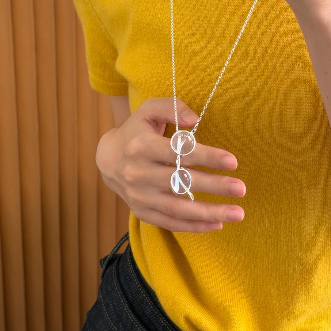 坠链均925银 个性简约眼镜款设计感时尚气质项链