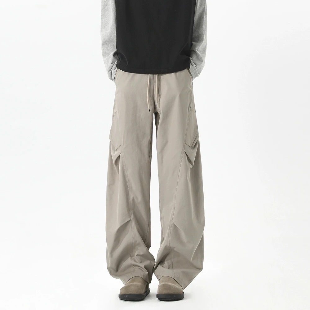 2025秋季新款美式休闲裤户外工装裤褶皱休闲直筒男长裤透气运动风