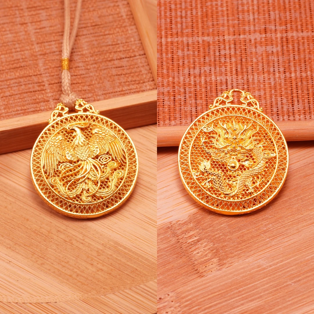 吊坠足银 腾龙凤凰牌吊坠挂坠龙凤呈祥复古传承