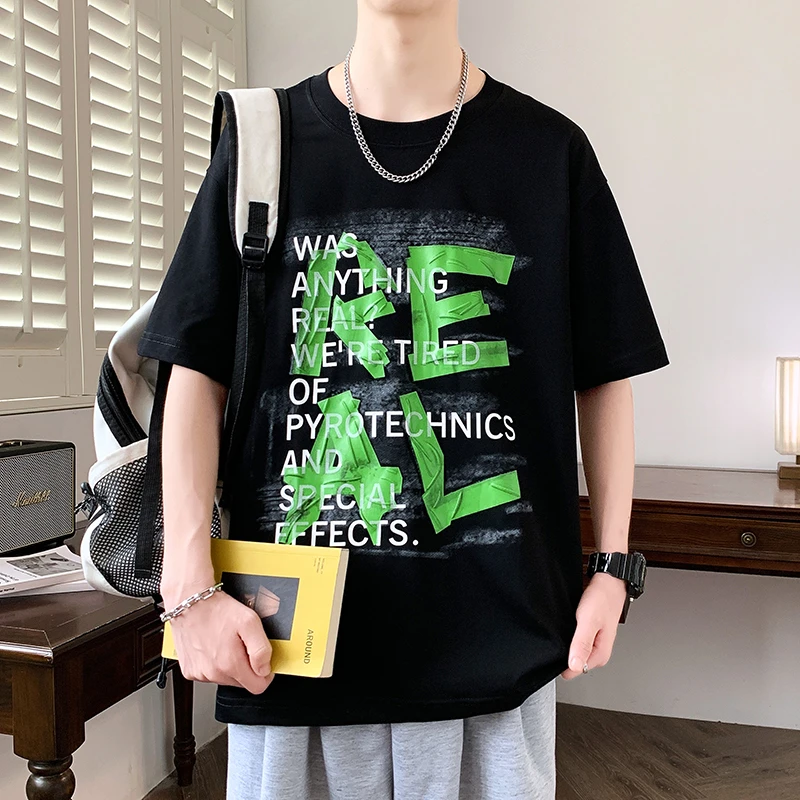 夏季新款青少年休闲百搭半袖T恤宽松潮流打底衫男生薄款透气短袖